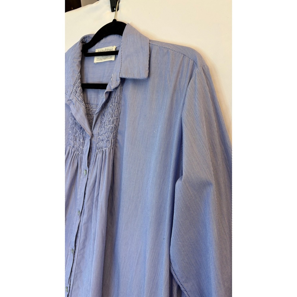 Banditas from Marseille Shirt Dress Maxi OS Blue Smocked Pinstripe OVERSIZED - Picture 4 of 11